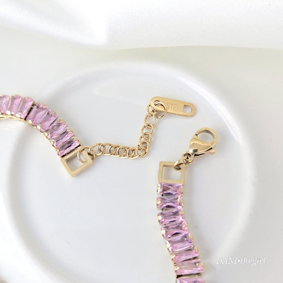 NEW 18K Gold Plated Pink CZ Diamond Tennis Bracelet - Picture 3 of 7